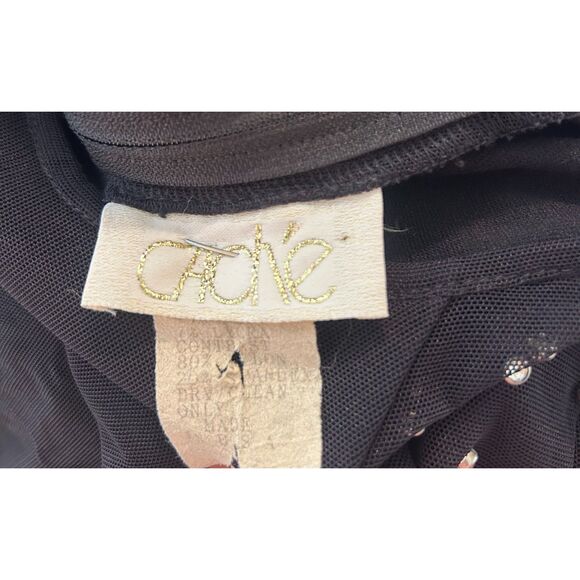 Vintage 90s Cache Formal Maxi Dress Rhinestone M Black Peekaboo Bandage Mesh - Picture 3 of 6